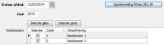 3. Het pstellen van de fiches 3.1. Het vrbereidingsprgramma Ga naar Afdrukken Histrieken 281.50. Dr p de knp Vrbereiding fiches 281.50 te klikken, wrden de fiches in het beheer aangemaakt.