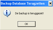 2.7 Backup Database terugzetten Klik op deze toets om een backup van de database terug te zetten: Deze toets is enkel actief wanneer de dataserver geïnstalleerd