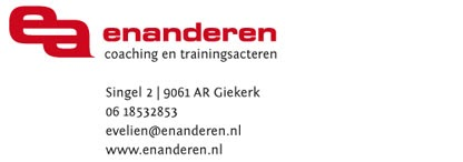 Naam organisatie Contactpersoon Website Over EnAnderen Evelien Andriesse evelien@enanderen.nl 06-18532853 www.enanderen.nl Bij EnAnderen begeleiden we mensen bij het (her)vinden van plezier in hun werk.