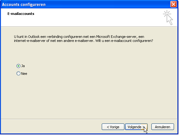3.1.2 Nieuwe installatie Outlook 2003 Stap 1: Start outlook en de
