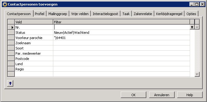 SC-CRM-18.323 STANDAARDFILTER BEGRAAFPLAATSRELATIE SEGMENTEN Bij het toevoegen van contactpersonen aan een segment via knop Functies worden een aantal standaardfilters aangeboden.