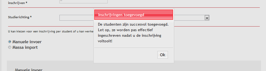 Figuur 13 Hebt u geen fouten gemaakt dan krijgt u de boodschap die getoond wordt in figuur 14. Deze boodschap waarschuwt u dat u de volledige invoer (6 leerlingen) van deze sessie moet voltooien.