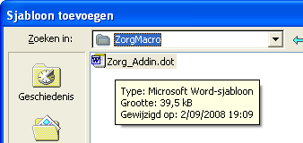 5. Installatie van de Macro in MS-Word 2002 Start MS-Word Via de menu-balk Extra -> Sjablonen en