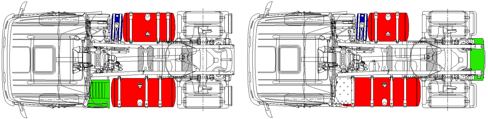 9 (9) Voor de brandstoftanks heeft de klant dezelfde opties als bij Scania's Euro 5 SCRmotoren, met keuze uit AdBluetanks met een capaciteit van 50 of 75 liter.