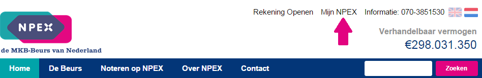 1. Voor de eerste keer inloggen op uw NPEX-rekening Welkom als nieuwe rekeninghouder bij NPEX! U heeft recentelijk uw gebruikersnaam per mail, en uw wachtwoord per post ontvangen.