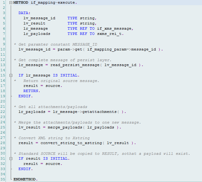 De eerste methode komt van de interface IF_MAPPING, alle andere methodes worden in deze ABAP-class gemaakt.