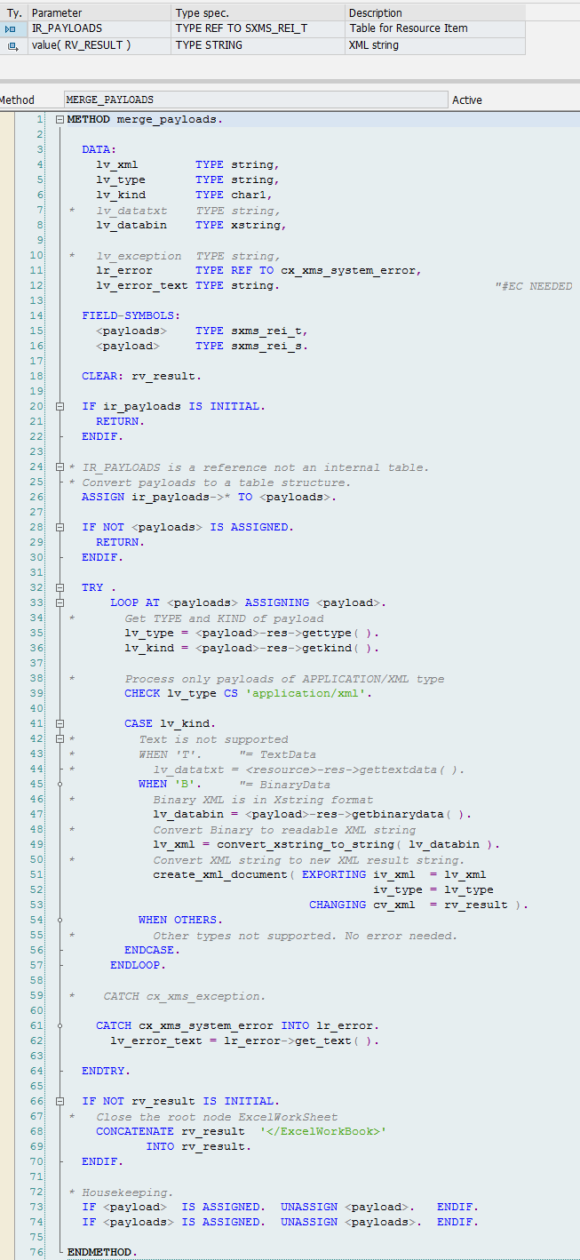 Voor het maken van de nieuwe XML bericht is een apart methode gemaakt in onze ABAP-class mapping, namelijk