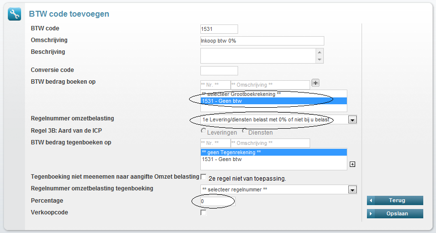 4.1.1 Het aanmaken van een BTW code Menu: Algemeen > Setup Wizard > Basisgegevens > BTW codes In een standaard Asperion grootboekrekeningschema zijn alle voorkomende BTW-codes reeds aangemaakt en