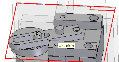 Drijfstangmechanisme in 3D tekenen met Solid Edge 45 Klik vervolgens op het basisvlak, hier het bovenvlak van de drijfstang. Geef het vlak aan om de X-as vast te leggen.