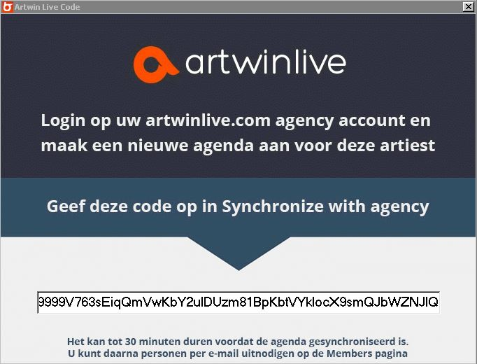 2.1. Artwin synchronisatie code opvragen Start uw Artwin Professional administratie en zoek het adres op van de artiest. Klik op de Agenda delen met Artwin Live account button.