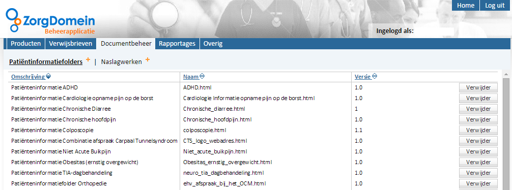 8. Documentbeheer Binnen ZorgDomein kennen we twee typen documenten, namelijk de patiëntinformatiefolders en de naslagwerken.