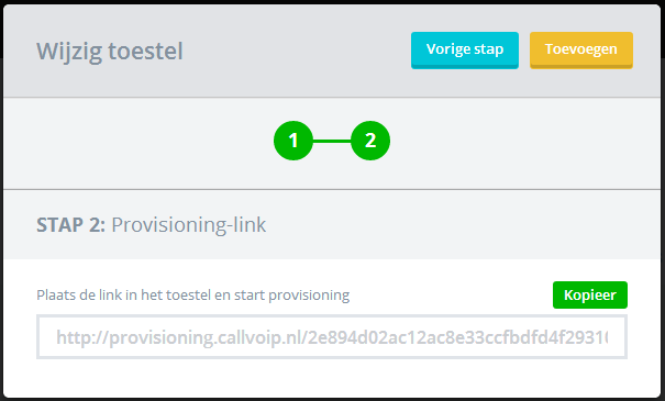 Als u gebruik maakt van provisioning vinkt u de provisioning optie aan en vult u het MAC-adres van uw IP-telefoon in. Zie de aparte provisioning handleiding voor meer informatie.