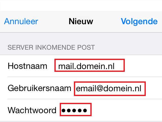 <uw geregistreerd domein> Gebruikersnaam is het email adres van de betreffende mailbox.