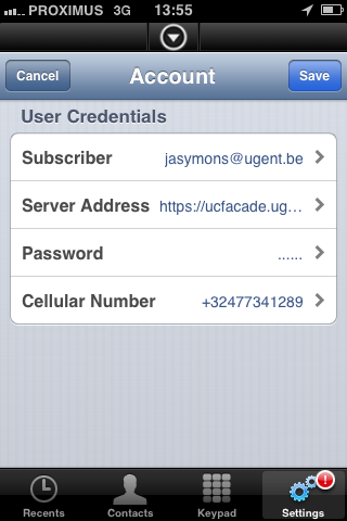 Configuratie Start de app. Je komt nu op het Settings scherm. Kies Account Subscriber : Vul je UC loginnaam in.