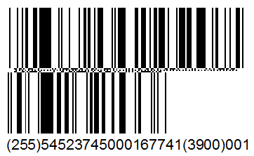 Voorbeelden : o (255) 541433800009312345 <GS> (3900)001 FNC1 o (255) 5414338000093 <GS> (3900)001 FNC1 4.2.2. Afmetingen van GS1 DataBar Expanded en GS1 DataBar Expanded Stacked o De X-dimensie (= breedte van de dunste streep in de barcode) moet tussen 0,264 mm en 0,41 mm liggen.