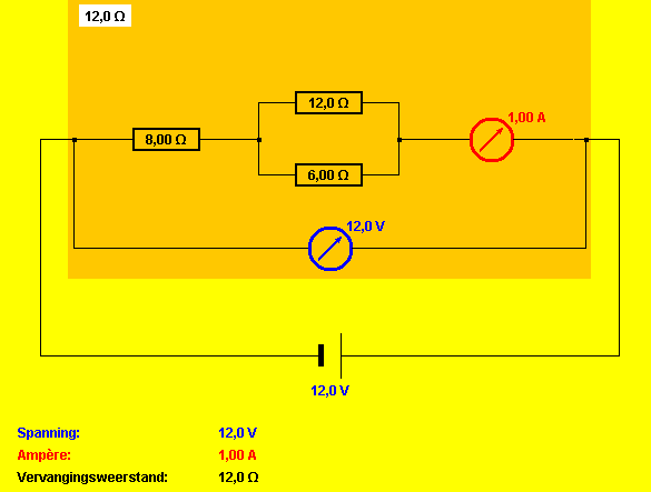 5) Drie weerstanden zijn in een schakeling opgenomen zoals in het schema. c) Bereken de hoofdstroom I tot.