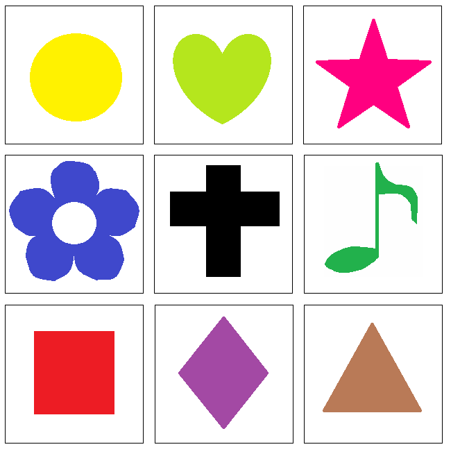 De derde test: de figuur-kleurentest; natekenen De proefpersoon krijgt negen verschillende vierkante kaartjes met ieder een ander figuur in een bepaalde kleur voor zich op tafel gelegd.
