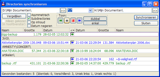 Figuur 5 Omdat de directories in het linker- en rechtervenster al goed stonden hoeven we niets aan te passen. Is dat niet het geval, dan kunnen we met de knop de juiste directory selecteren.