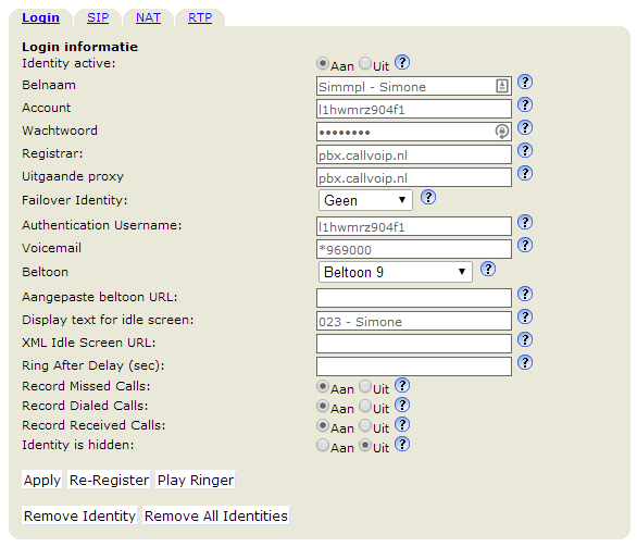 Een Simmpl account instellen op een SNOM toestel Ga in het menu van de SNOM naar de Identity positie die u wilt configureren of aanpassen.
