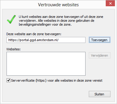 Problemen voorkomen Start de Internet Explorer Voeg de website toe aan de vertrouwde websites via Extra Internetopties (in de menubalk) Selecteer het tabblad Beveiliging Klik op Vertrouwde websites