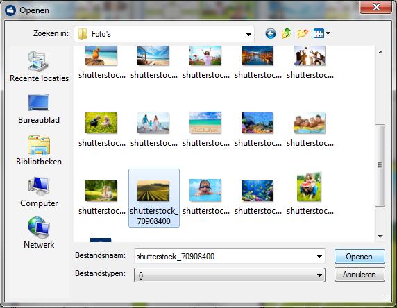U kunt nu op uw eigen computer een foto selecteren die u aan de bibliotheek wilt toevoegen. U kiest de gewenste foto en klikt op Openen.