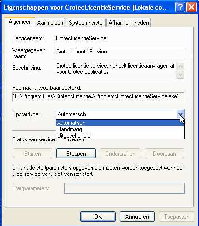 Zo dient het Opstarttype op Automatisch te worden gezet zodat de service automatisch gestart wordt als de machine opnieuw opgestart wordt. 3.1.