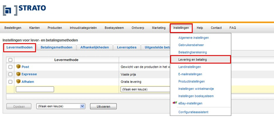 7. Verzend- en betaalopties activeren We adviseren om tenminste een verzend- en een betaaloptie te installeren. Klik hiervoor op instellingen > verzending en betaling.