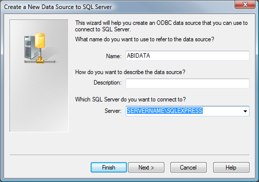 3 Aanmaken ODBC-koppeling voor SQLServer Indien AbiFire reeds geïnstalleerd is op uw computer kan u de bestaande ODBC-koppeling ABIDATA gebruiken en hoeft u geen extra ODBC-koppeling aan te maken.