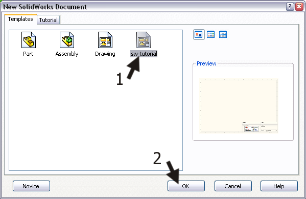 1 Start SolidWorks en open de assembly Tictactoe.SLDASM, die je in de vorige tutorial gemaakt hebt. 2 Klik in de toolbar op New. 3 Klik in het menu dat verschijnt op Advanced. 4 1.