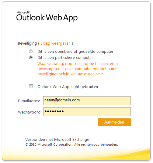Gebruik Outlook Web Acces Door het gebruik van ons Hosted Exchange Solution, is het ook mogelijk om al uw emails online raad te plegen. Dit kan u doen door te surfen naar Webmail Client.
