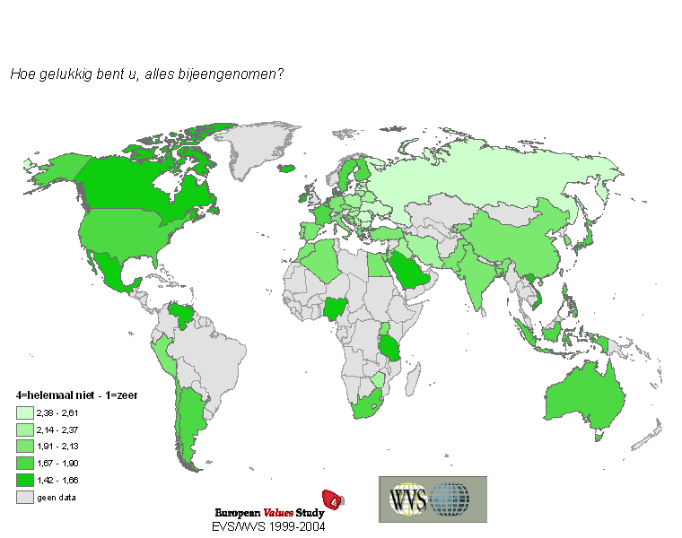 Bron : Wereldkaart over de vraag hoe gelukkig bent u? Opdracht 4 Lees de teksten in bron 6 en 7.