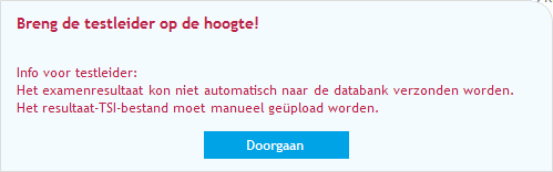 Bij het opstarten zal stap met informatie voor kandidaten opnieuw getoond worden.. De test zal starten bij de vraag waar de test was onderbroken.