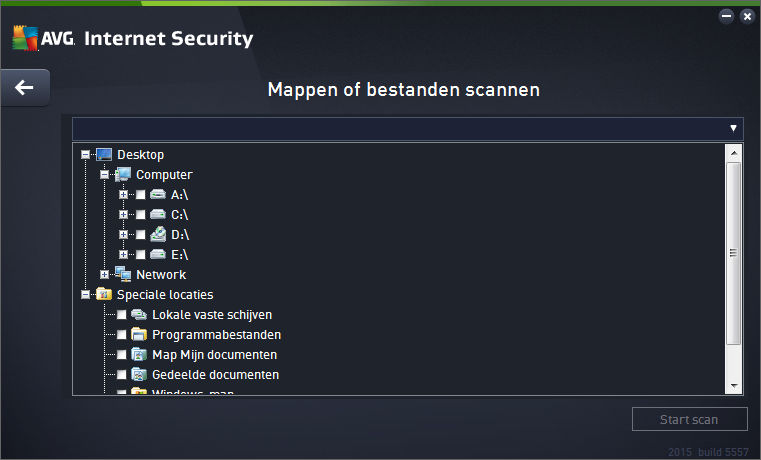 Scan starten De scan Mappen of bestanden scannen kan direct vanuit het dialoogvenster Scanopties worden gestart door te klikken op de knop Mappen of bestanden scannen.