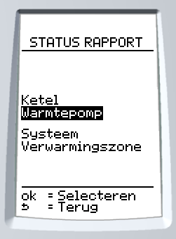 INSTLLTIE het resetten van statusrapporten op alle systeemcomponenten Selecteer op het scherm Statusrapport met de toetsen evestg met toets 9 Statusrapport verwarmngsketel Snelhedsschakelaar Snelhed