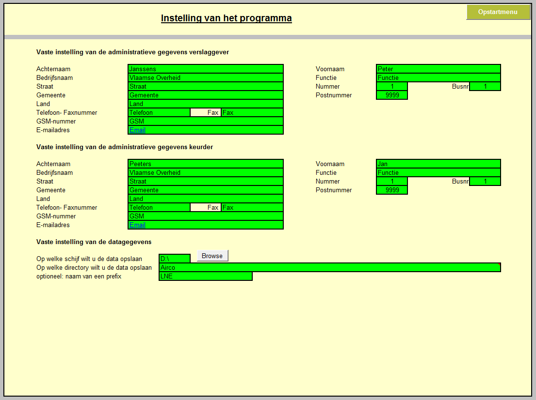 Gebruikershandleiding rekenblad keuring airco s > 12 kw pagina 4 van 13 Er kan aan de bestandsnaam van het keuringsverslag een prefix gegeven worden.