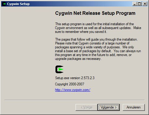 3 Berekening van de hash-code van een bestand of CD 3. Download en installatie Cygwin Om Cygwin te installeren zal een setup-bestand gedownload moeten worden via de url: http://cygwin.com/setup.exe.