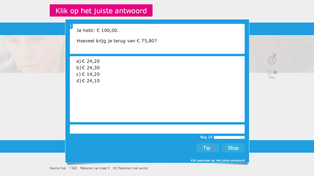 Een voorbeeld van een oefening geldrekenen met euro s uit oefening K2.