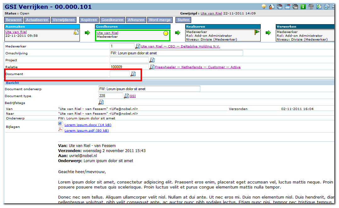 Voorbeeld van een preview van een gescand document: Voorbeeld van een preview van een ontvangen mailbericht.