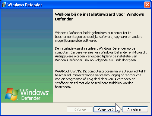 10 Windows Defender U kunt het bestand direct installeren: U ziet nu dit venster: Geef, indien nodig,