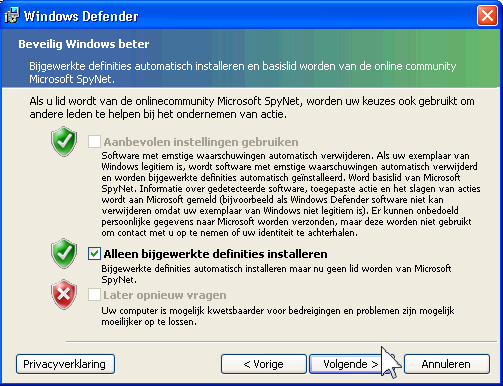 Windows Defender 11 U moet eerst uw versie van Windows XP laten valideren.