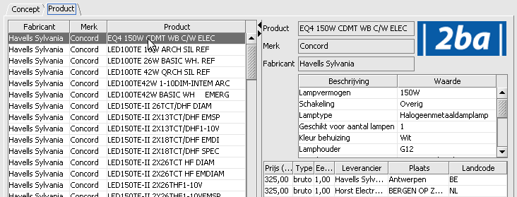 ETIM/2BA product selecteren Voer een zoekwoord in Selecteer de productcategori e