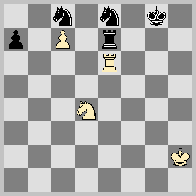 44.Kh3 Tgg2 45.Te4 Txh2+ (Pion 2 er af). 46.Kg3 h4+ 47.Kg4 47.Kf4 Txa2 48.Pf5 Thc2 49.Pxg7 Kxg7 50.Kg4 Pd6 51.Txc2 Txc2 52.Te6 Pb5 53.Ta6 Txc7 54.Kxh4 + is gewonnen maar vergt nog veel techniek. 47...Tdg2+ 48.