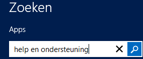 DIVERSE FUNCTIES IN WINDOWS 8. De Helpfunctie: Ga naar het Zoekvenster in de Charms balk.