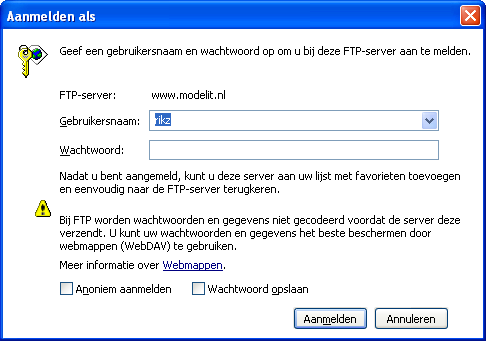 Figuur 4: Inloggen op de ftp site 5.2.