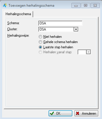 Instellen van herhalingstermijnen Opmerking: als voorbeeld zijn wij uitgegaan van een cluster met omschrijving OSA. Uiteraard is dit principe ook toepasbaar bij alle andere clusters, zoals bijv. EK.