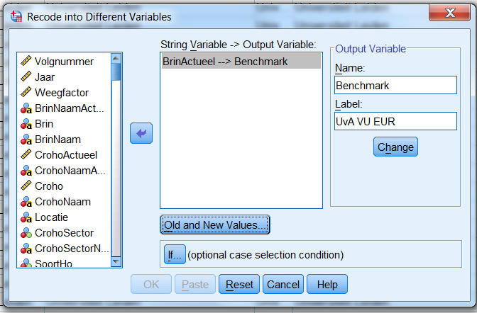 Aanmaken benchmarkvariabele(n) met recode: via het menu