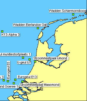 Figuur 18 Meetstations Rijkswaterstaat Waterhoogte (VWS, 2010b). Figuur 19 Meetstations Rijkswaterstaat Golfhoogte (VWS, 2010a).
