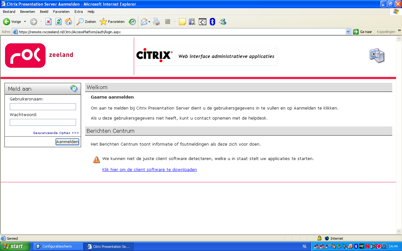 3 Installatie van de Citrix Web Client 3.1 Downloaden van de cliënt software (Let op: Als u gebruik maakt van Apple s besturingsysteem Mac OSX dient u deze link: https://remote.roczeeland.