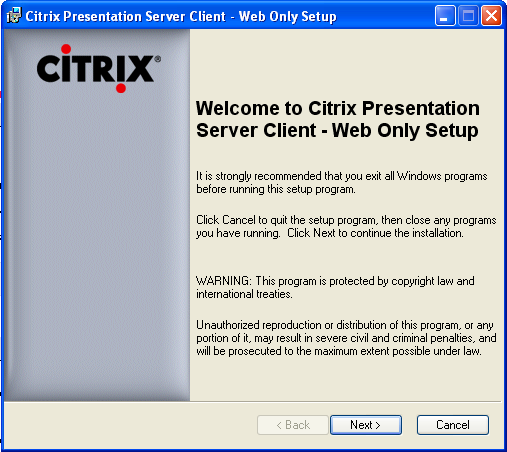 3.2 Installeren van de Citrix Web Cliënt Klik op ok 1.