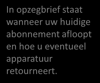 Let op Zeg uw contract op bij uw huidige aanbieder. Zeg uw huidige op. Plan installatiedatum waar nodig 2 weken eerder in, voordat uw huidige stopt.